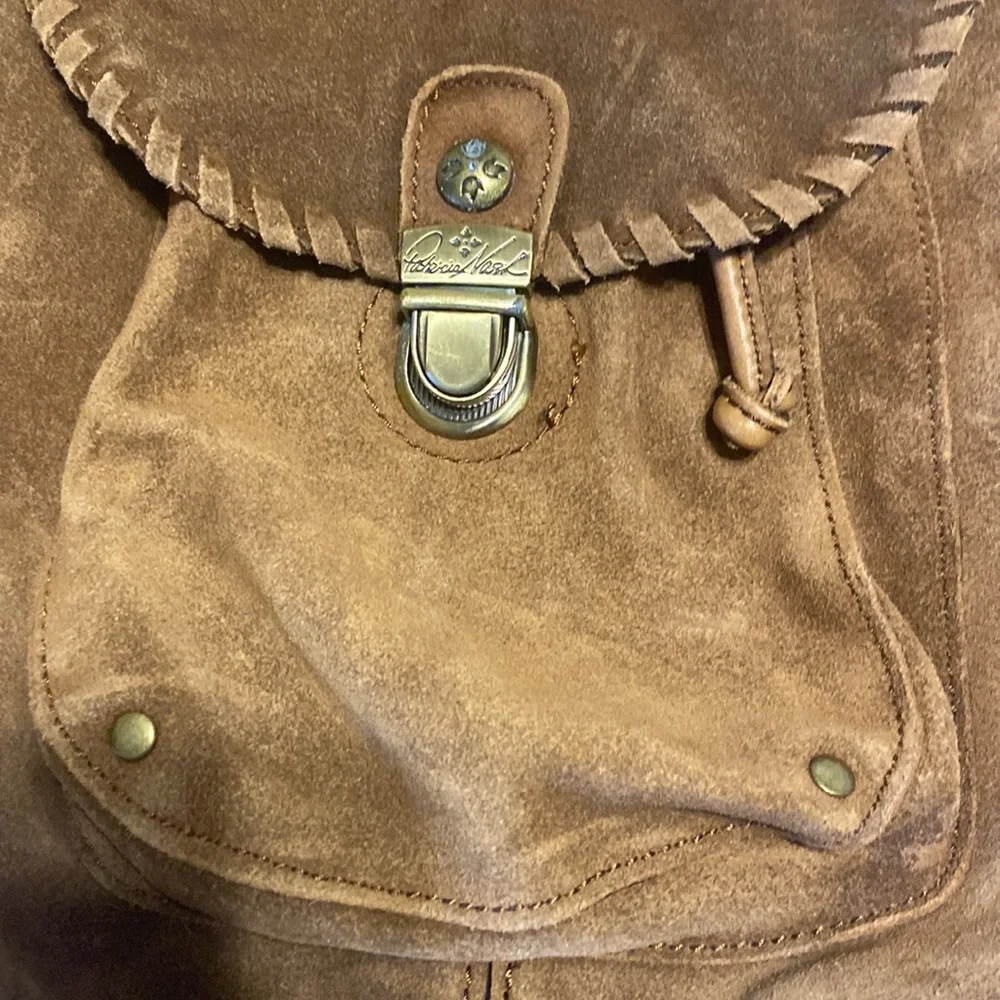 Patricia Nash Casape Backpack in Burnished Suede Cognac, braided trim, durable - Picture 14 of 15